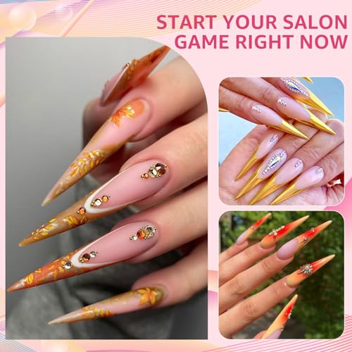 504PCS 3XL Stiletto Nail Tips, 3XL Extra Long Clear for Acrylic Nails Professional, 12 Sizes Tapered Acrylic Full Nail Tips Press On Gel Nail Tips for Nail Salons Home DIY