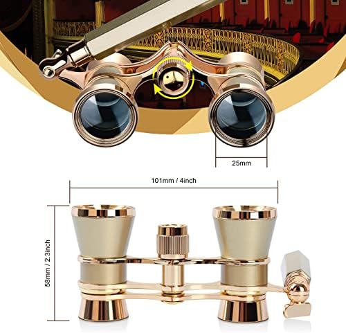 Aomekie Opera Glasses Binoculars 3X25 Theater Glasses Mini Binocular Compact with Handle for Adults Women in Musical Concert（Gold）