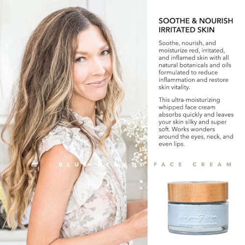 Pretty farm girl Blue Beauty Tallow Face Cream - Ultra-Hydrating & Rejuvenating - Blue Tansy Flower Oil Scent - Handmade - All Skin Types - For Around the Eyes, Neck, and Lips