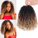 Unionbeauty Pre-twisted Yanky Twist Crochet Hair 8Inch 8 Bundles Pre-looped Passion Twist Crcochet Braids Hair with Bouncy Ombre Brown to Blonde Micro Twist Synthetic Braiding Hair Extensions 1B3027#