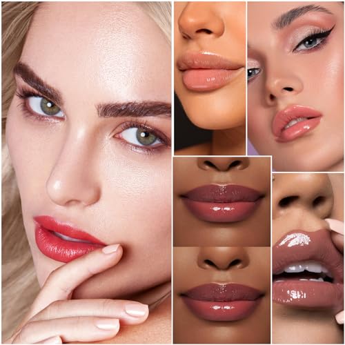 Hydrating Lip Glow Oil - 2PCS Tinted Moisturizing Lip Gloss Plumping Long-Lasting Shiny Fruit Flavor Lip Stain, 0.10 Fl Oz (Raspberry&Green Apple)