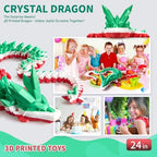 Large 3D Printed Dragon,24 Inch 3D Dragon Toys,Bigger Fidget Crystal Animals Toys, 3D Printed Articulated Animals for Home Office Car Desk Decor(Green White Red.24inch)