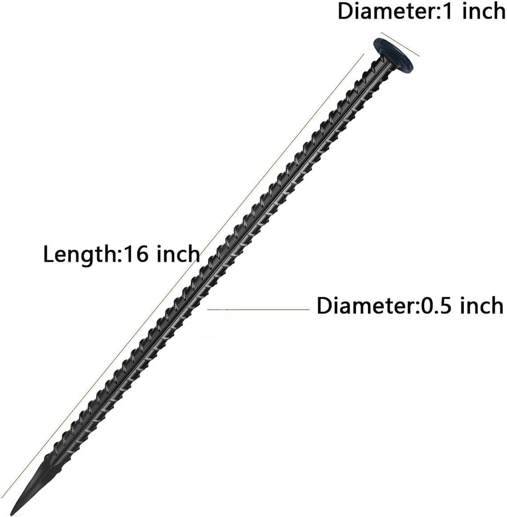 16" Galvanized Rebar Stakes 6 Pack,1/2" Diameter Heavy Duty Ground Anchors