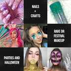 Chunky Holographic Body Glitter I 16 Colors + Glitter Glue for Face Glitter Makeup, Hair, Eye & Fine Glitter Eyeshadow - Perfect for Halloween, Slime, Resin, Tumblers, Craft, Cosmetic & Nail Art