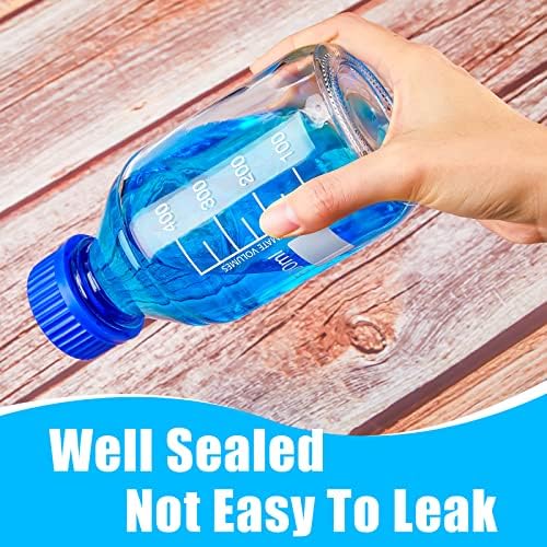 Chuarry 16 Pieces Media Storage Bottles Borosilicate Storage Glass Bottle Scientific Round Graduated Media Bottle with Blue Gl45 Screw Cap for Lab Water Reagent Liquids (500 ml)