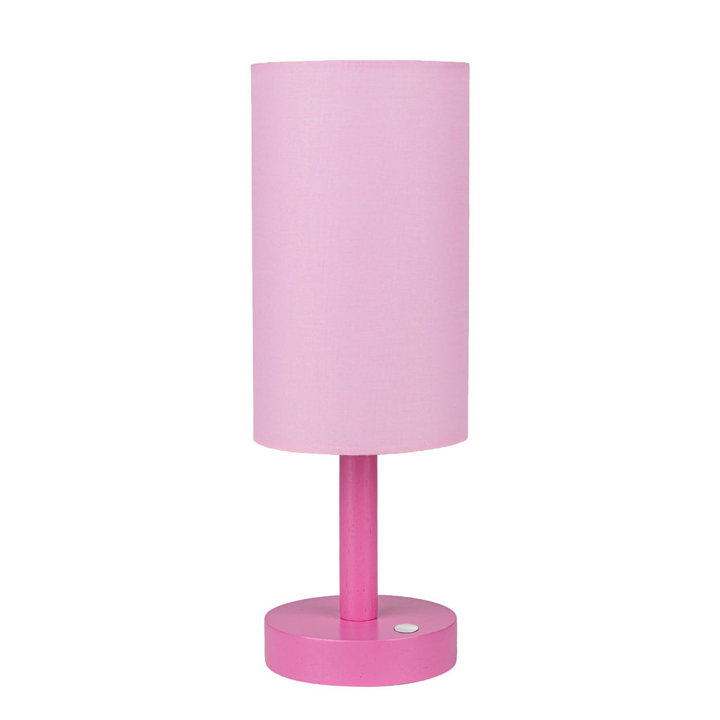 LALISU Small Table Lamp Nightstand Lamp Linen Lampshade Bedroom Wood Base Small Bedside Lamp for Night Stands, Desk Lamps for Reading Living Room, Office (LED Bulb Included) (Pink)