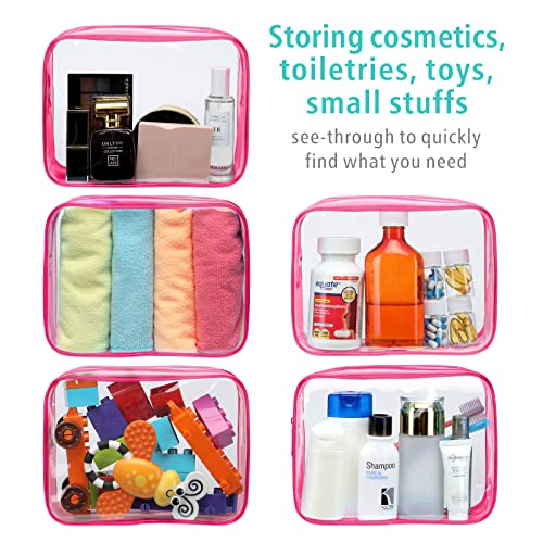 F-color 3 Pack Toiletry Bags for Travel - TSA Approved Clear Quart Size Cosmetic Bag, Matte Rose Red