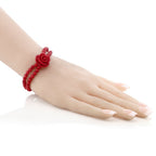 Gem Stone King 7 Inch Red Simulated Coral Bead Rose Flower Stretch Bracelet For Women 5mm