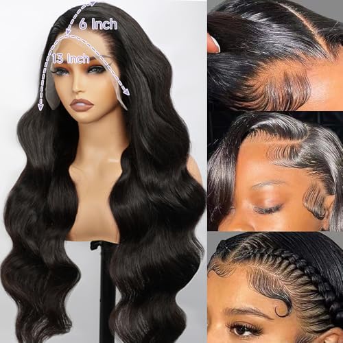 Body Wave Lace Front Wigs Human Hair Pre Plucked With Bleached Knots 200 Density HD Lace Frontal Human Hair Wig 13x6 Transparent Lace Front Wigs Human Hair With Baby Hair 28 Inch