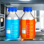 Chuarry 16 Pieces Media Storage Bottles Borosilicate Storage Glass Bottle Scientific Round Graduated Media Bottle with Blue Gl45 Screw Cap for Lab Water Reagent Liquids (500 ml)