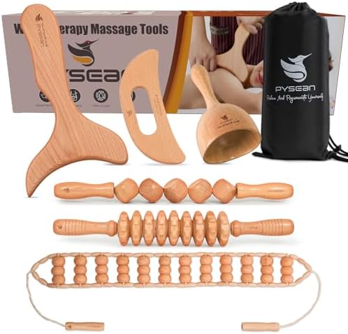 6 in 1 Wood Therapy Massage Tool Set for Body Sculpting Massage, Lymphatic Drainage and Muscle Pain Relief, Cellulite Sculpting Multi-Functional Massager