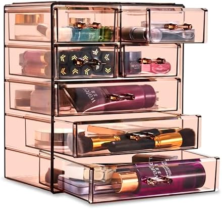 Sorbus Acrylic Clear Makeup Organizer - Big & Spacious Cosmetic Display Case - Stylish Designed Jewelry & Make Up Organizers and Storage for Vanity, Bathroom (4 Large, 2 Small Drawers) [Bronze Glow]