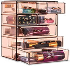 Sorbus Acrylic Clear Makeup Organizer - Big & Spacious Cosmetic Display Case - Stylish Designed Jewelry & Make Up Organizers and Storage for Vanity, Bathroom (4 Large, 2 Small Drawers) [Bronze Glow]