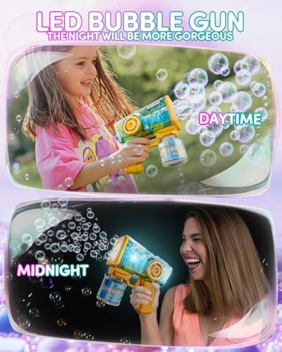 Bubble Gun 2 Packs for Kids, Automatic Bubble Machine with 2 Bottles &25 Bags Refill Solution, Bubble Maker Gifts for Kids, Outdoor Game Toys for Boys&Girls Ages 3+