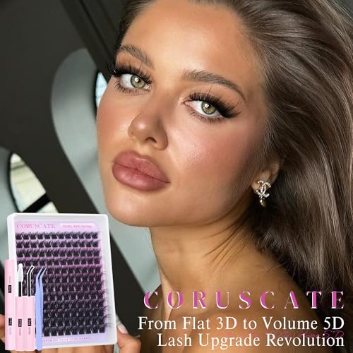 Fluffy Lash Clusters Kit 10-16mm Volume Eyelash Clusters with Fairy Spikes, Wispy Lash Extension Kit DIY Full Look Cluster Eyelash Extensions Thick Lashes kit Spiky with Lash Cluster Glue by CORUSCATE