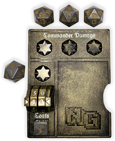 NERD GEAR Commander Essentials Kit - Ultimate Accessory for MTG Commander EDH - MTG Command Zone Tray - Health Counter - Spin Down Dice - Dry Erase Tokens (Ancient Bronze)