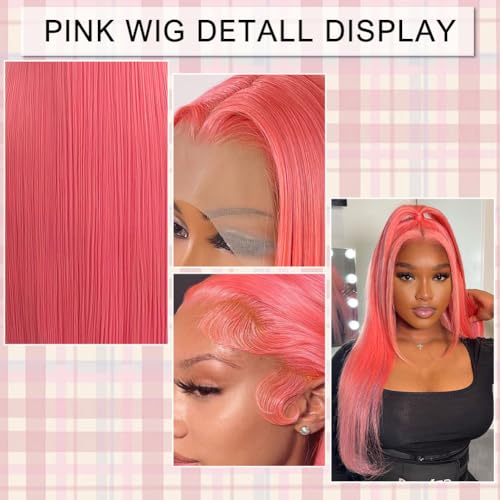 Pink Lace Front Wig Human Hair 20 Inch 13x4 Cotton Candy Pink Straight HD Lace Frontal Wig Human Hair Pre Plucked with Baby Hair Bubblegum Pink Lace Closure Human Hair Wig 150 Density for Women