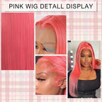 Pink Lace Front Wig Human Hair 20 Inch 13x4 Cotton Candy Pink Straight HD Lace Frontal Wig Human Hair Pre Plucked with Baby Hair Bubblegum Pink Lace Closure Human Hair Wig 150 Density for Women