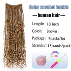 Boho Crochet Braids Human Hair 18 Inch Goddess Box Braids Crochet Hair for Black Women Human Hair Curls Pre looped Synthetic Boho Box Braid Crochet Hair Extensions(Brown, 77Strands)