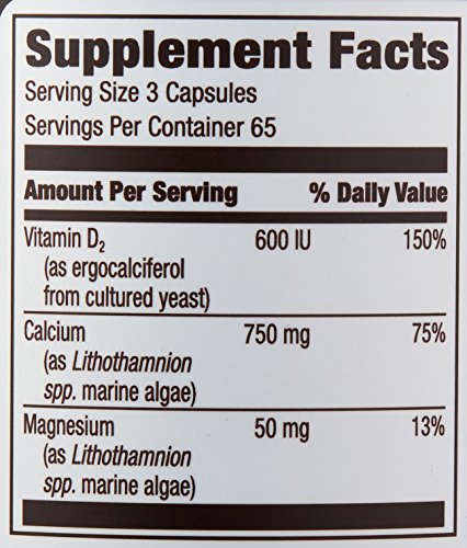 Amazon Elements Calcium Complex, 750mg, Vegan, With Vitamin D₂ and Magnesium, 195 Capsules