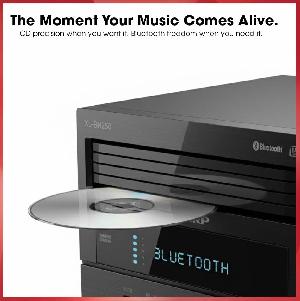Sharp XL-BH250 Limited Edition 5-Disc Bluetooth Speaker System with USB, AM/FM, and Champagne Gold/Carbon Fiber Finish
