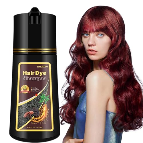 Fvquhvo Dark Red Wine Hair Dye Shampoo 3 in 1 for Gray Hair, Natural Hair Color Shampoo for Men & Women,Burgundy Hair Dye Shampoo, Red Hair Shampoo & Red Hair Dye, Champu Para Canas