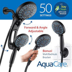 Hotel Spa AquaCare As-Seen-On-TV High Pressure Handheld/Rain 50-mode 3-way Shower Head Combo with Adjustable Arm - Anti-clog Nozzles, Tub & Pet Power Wash, 6 ft. Hose, Matte Black Finish