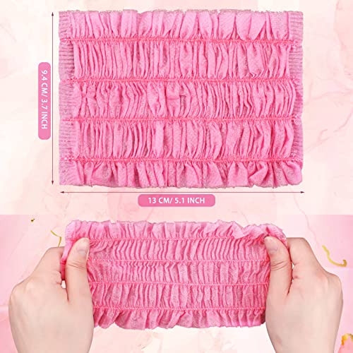 Chuangdi 100 Pieces Disposable Spa Headbands Soft Non-woven Facial Hair Band Elastic Facial Head Wraps Cloth Stretch Skin Care Makeup Sauna Washing Face Supplies for Women(Pink)