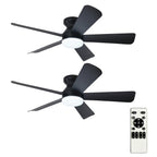 Depuley 42-Inch Ceiling Fans with Lights: Indoor/Outdoor Flush Mount Ceiling Fan with Remote Control - Black 5 Blade Low Profile Fandelier for Kitchen Gazebo - Reversible Quiet Timer - 2 Packs