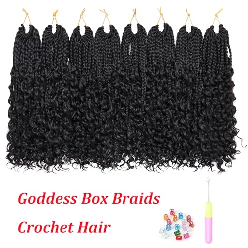 Goddess Box Braids Crochet Hair 12 Inch 8 Packs Pre-looped Bohemian Crochet Boho Box Braids With Curly Ends 3X Crochet Braids for Women Synthetic Braiding Hair (12 inch, #1B)