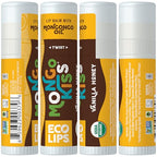 LIP BALM Mongo Kiss 6-Pack (6 tubes) Vanilla Honey by Eco Lips 100% Organic Beeswax & Cocoa Butter Lip Care with Organic Mongongo Oil - Soothe & Moisturize Dry and Cracked Lips - Made in USA
