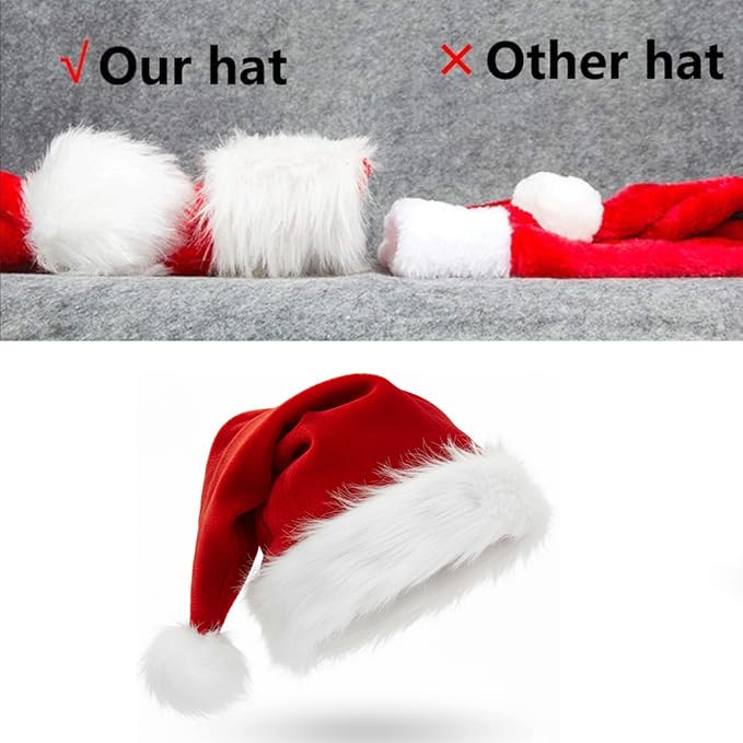 AOGU 6 Pack Plush Santa Hat Confortable Velvet Red Christmas Hat for Christmas Party Favors Fit for Adults and Kids