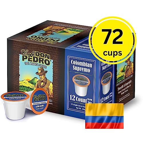 Cafe Don Pedro Colombian Supremo Low Acid Coffee Pods - Compatible with K-cup Coffee Maker, 100% Arabica, Battles Heartburn, Acidic Reflux 72 Low Acid Coffee K Cups