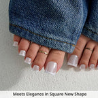 BTArtbox Press On Toenails - Lamp-Curable Real Square French Tip Toe Nail Press Ons with Glue for Women, Semi-Transparent Fake Toe Nail Tips in 15 Sizes - 30 Toenails Kit, Alabaster