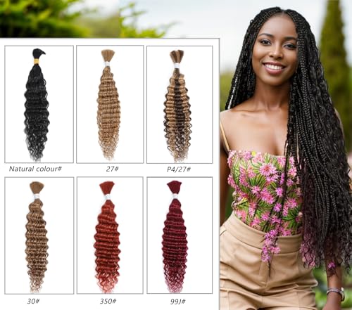 14 Inch Deep Wave Bulk Human Hair for Braiding No Weft Human Braiding Hair 100% Unprocessed Curly Micro Human Hair Braiding Hair Extensions for Boho Braids Wet and Wave (50g/1Pack) #27