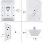 USB Wall Charger, Surge Protector, QINLIANF 5 Outlet Extender with 4 USB Charging Ports(2U2C) 3-Sided 1680J Power Strip Multi Plug Outlets Wall Adapter Spaced for Home Travel Office, White