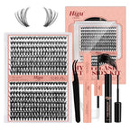Higu clace DIY Lash Extension Kit, 320pcs Lash Clusters Kit, with Lash Bond and Seal Cluster Lashes Glue Remover Lash Applicator for D curl Eyelash Extension Natural Look at Home(30D+40D-Kit)