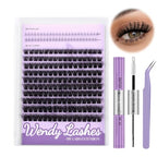 WENDY Lashes Clusters DIY Eyelash Extension Kit - 3D Effect C3 & Bottom Lashes with Bond and Seal Tweezers Cluster Eyelash Extensions Wispy Soft Individual Lashes, Suitable for Beginners, 10-16 MM