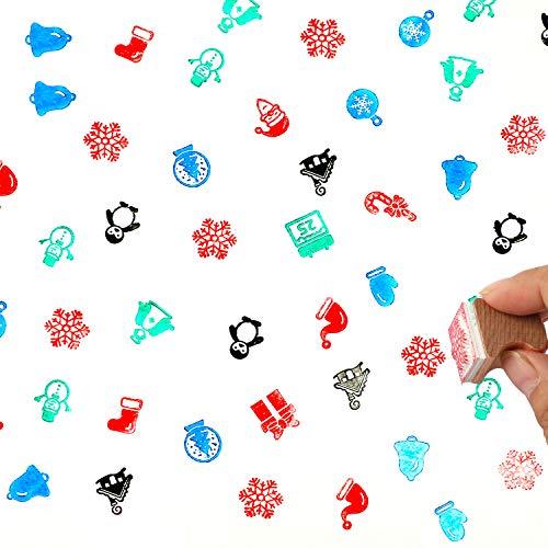 HOWAF Wooden Christmas Stamps for Kids Crafting Card Making, Christmas Stamps Pack with Ink Pad for Children DIY Painting Scrapbooks Christmas Party Bag Fillers Favor Decoration Supplies Xmas