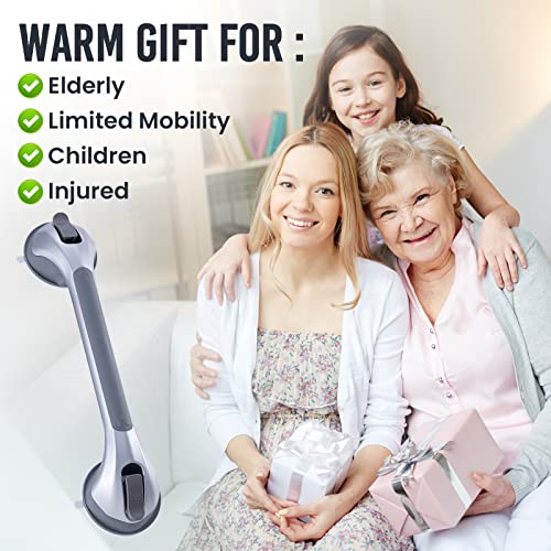TAILI Shower Grab Bar 2 Pack 16 Inch Suction Grab Bars for Bathtubs & Showers, Heavy Duty Shower Handle Removable Shower Handrails for Elderly and Seniors, No Drilling Waterproof, Silver