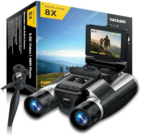 Binoculars with Camera Built in – Digital 12x32 HD Binocular Camera, Tripod Included - 48MP Photos, 2.5K Video, 8X Zoom, with 32GB Memory Card