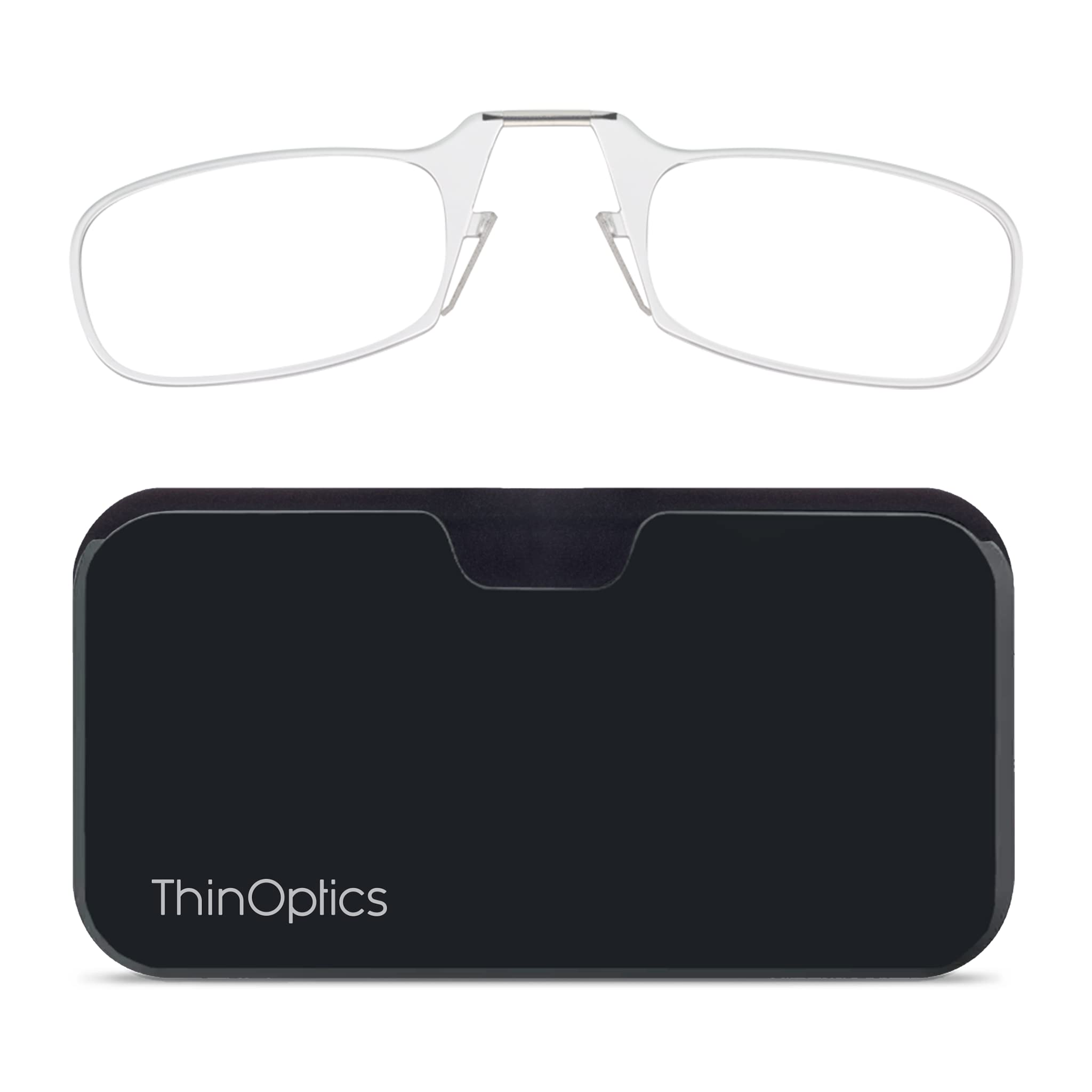 ThinOptics unisex-adult Reading Glasses + Black Universal Pod Case | Clear Frames, 2.50 Strength Readers Clear Frames / Black Case, 44 mm