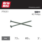 Grip-Rite Exterior Screws - Safe for Use in Treated Lumber - #2 Phillips Bugle Head - Coarse Thread Deck Screws - PrimeGuard Coating - 1lb Box - #9 x 3 - Gray - PTN3S1