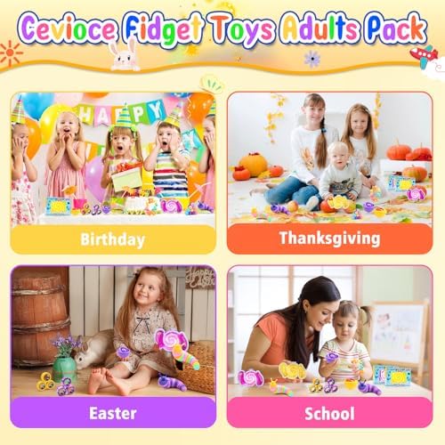 Cevioce 10Pcs Fidget Toys Adults Pack,Stocking Stuffers for Teens Boys Girls,Autism Sensory Toys with Fidget Spinner Slug Magnetic Rings,Squishy Fidget Toys ADHD Stress Relief,Party Favor for Kid-PY