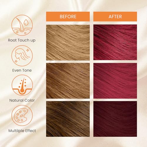 Hair Dye Shampoo 3-in-1 Champu Para Canas Mujer, Instant Dark Wine Red Herbal Hair Color Treated Shampoo, Burgundy Long Lasting Easy to Use for Women Men, 500ml