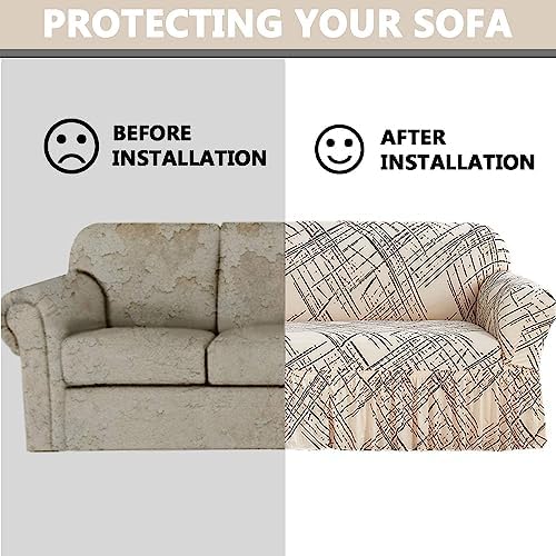 OQHAIR Stretch Prints Sofa Cover Dustproof Anti Slip Sofa Slipcover Universal with Skirt Sofa Cover for 3 Cushion Couch Furniture Protector Living Room -D-2Seat