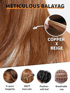 GORGIUS Ombre Brown Wig with Blonde Highlights Glueless Straight Wig Crafted With Style-Archive Technology: Premium Fiber & Remy Human Hair Blended with Natural Pre-Plucked Hairline