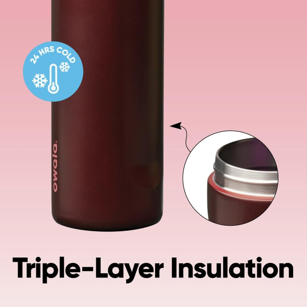 Owala FreeSip Stainless Steel Water Bottle 24 oz Black Cherry