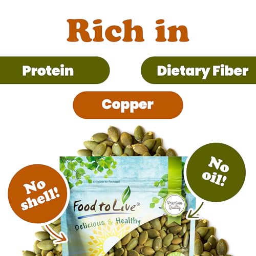 Food to Live Dry Roasted Pumpkin Seed with Himalayan Salt, 2 Pounds– Oven Roasted Pepitas, Lightly Salted, No Oil, Perfect for Baking and Salads, Keto, Vegan, Kosher, Bulk