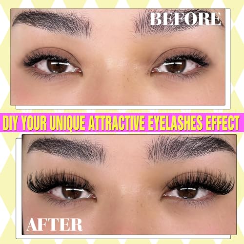 ALICE Fluffy Volume Lash Clusters Kit Lash Extension Kit Thick 3D Wispy DIY Eyelash Extension Kit with 220Pcs Mink Look Individual Lashes, Lash Bond and Remover,Tweezers(10-16mm,0.05D, D Curl)